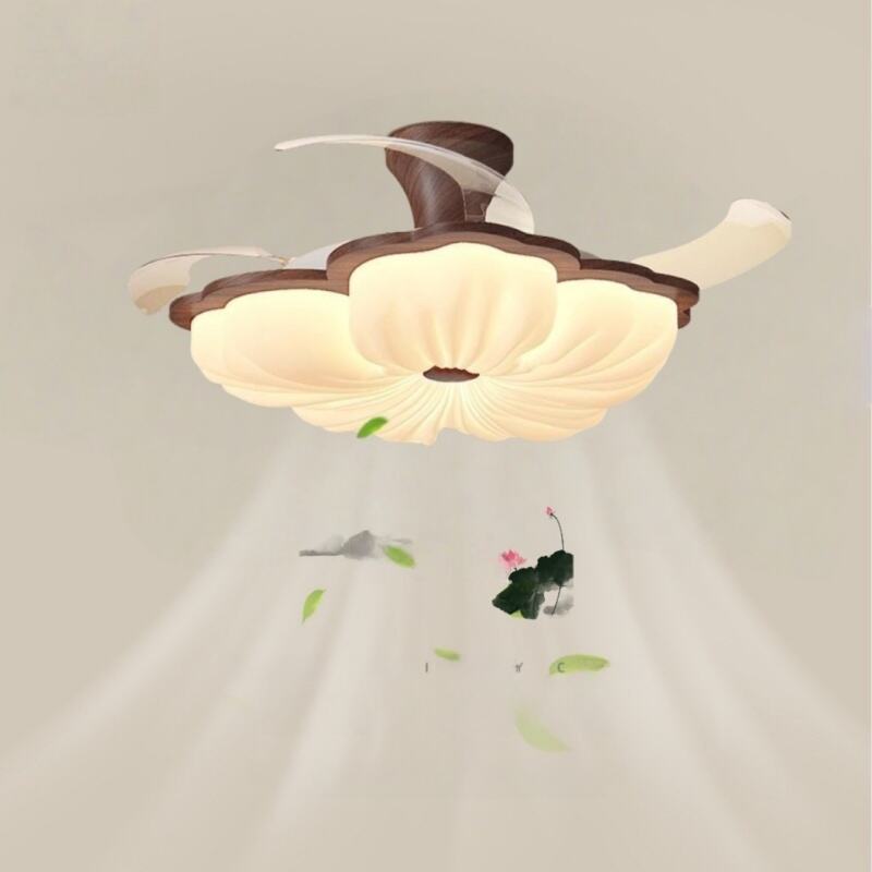 Walnut Wood Flower Shape LED Ceiling Fan Light Dimmable