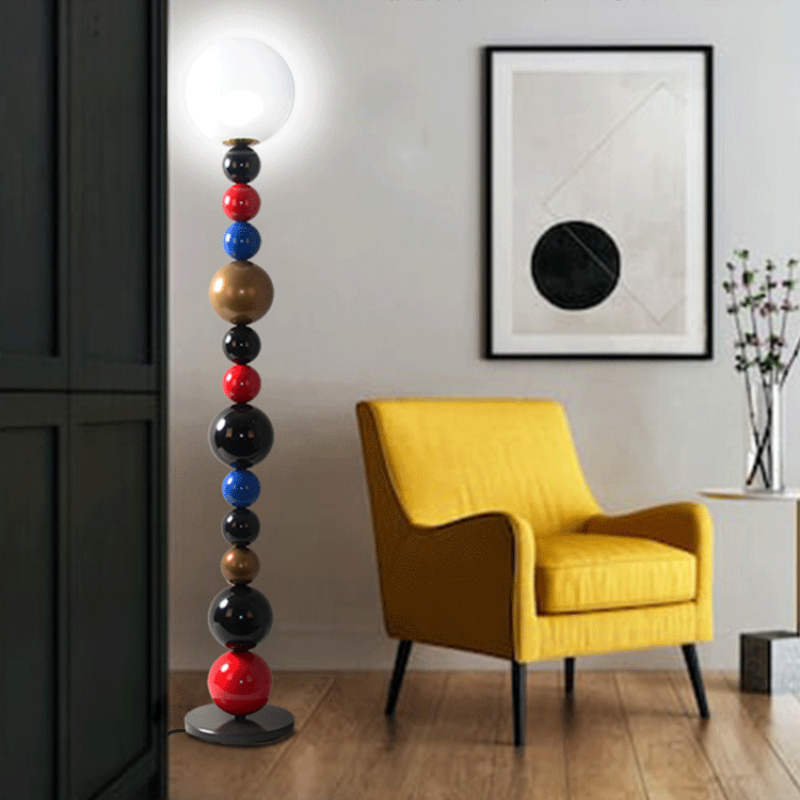 Modernong Stacked Spheres Floor Lamp Metal Glass Dimmable Para sa Dekorasyon sa Bahay