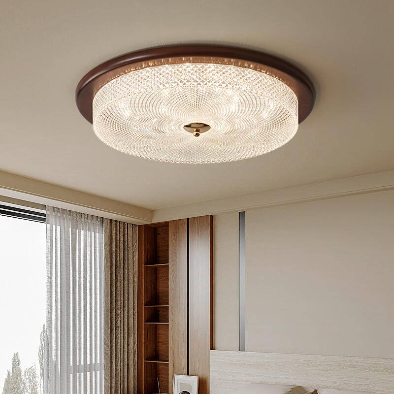 American retro walnut disc ceiling light living room bedroom light eye protection study light
