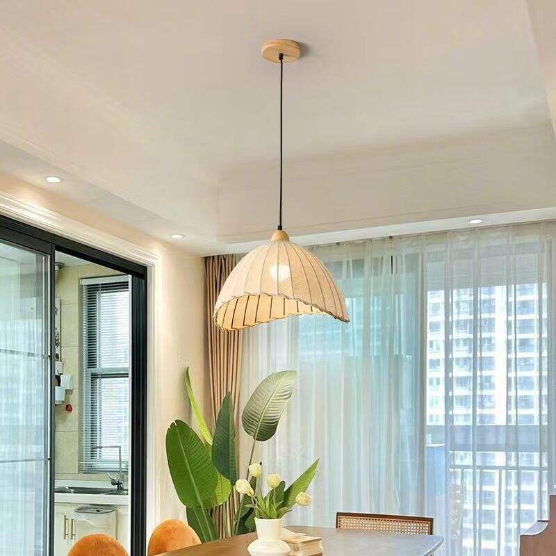 Japanese retro wooden fabric pendant lamp for dining table tea room