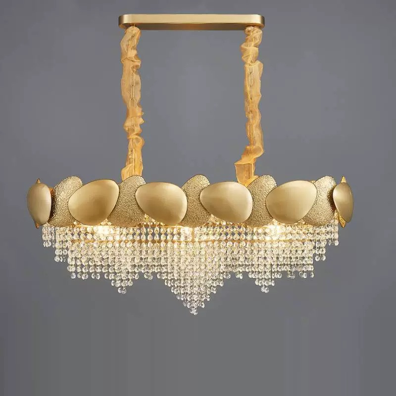 Elegant Golden Crystal Stainless Steel Chandelier Rectangle Shape for High Floor Spaces for Nation Living Room