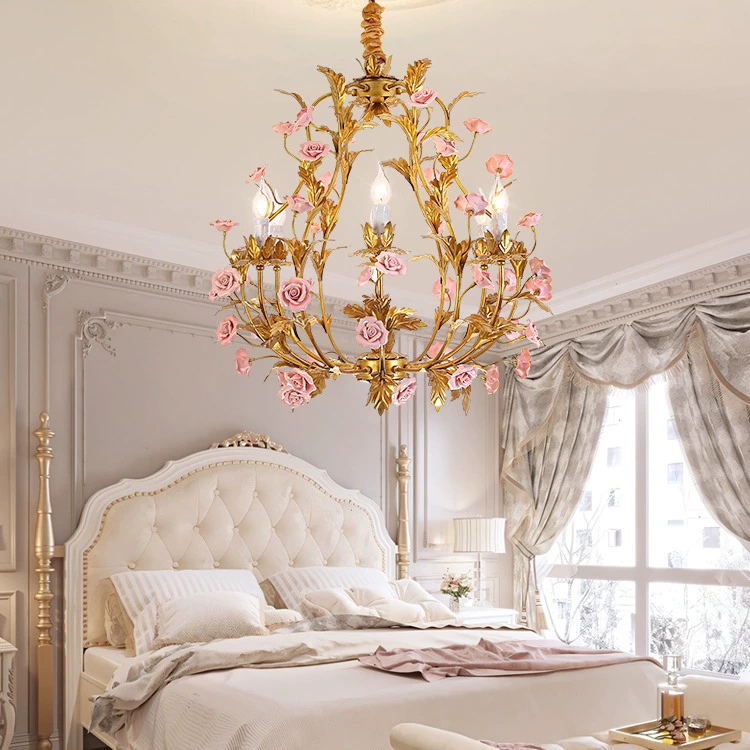 Луксузен розен керамички лустер за трапезарија, дневна соба, спалня и домашно осветлување и украсување