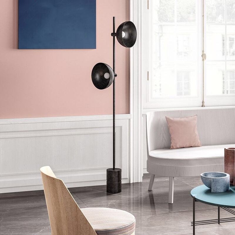 Modern Two Head Floor Lamp Metal Marble Foot Switch Warm White Light