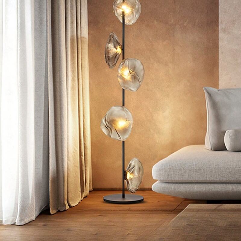 Modernong Floor Lamp na May Teksturadong Salamin at Metal na Haligi na May Foot Switch para sa Dekorasyon sa Tahanan