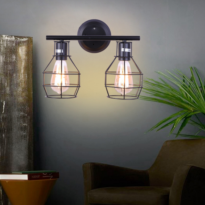 American Vintage Industrial Two Heads Minimalist Iron Wall Lamp for Indoor Outdoor Decor