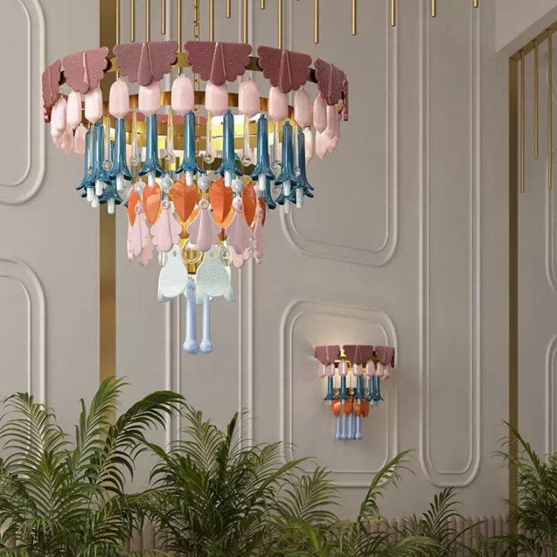 Individuāls romantiskas ēdamistabas dekoratīvs retro lauku mājas keramikas makarons, moderns lampu kronis augstām telpām, siltā dekoratīvā apgaismojuma ierīce