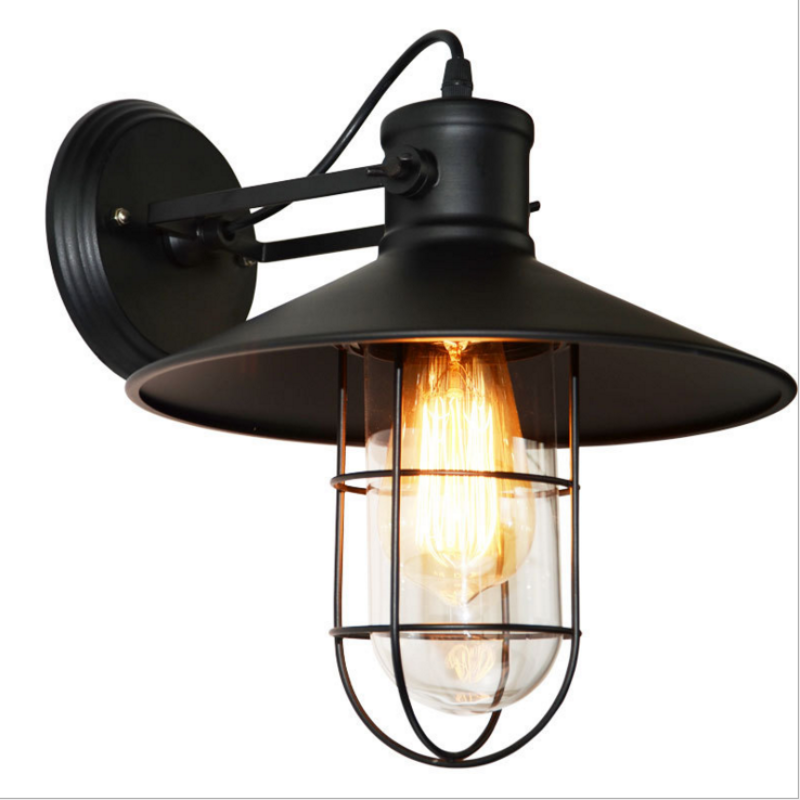 Retro Vintage Metal Wall Lamp with LED Bulb Unique Black Designer Lampshade for Shop Home Decor
