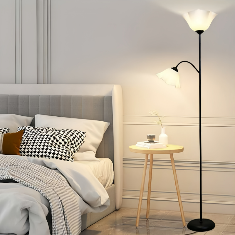 조절식 2헤드 금속 아크릴 E27 LED 플로어 램프(거실, 침실, 독서, 인테리어용)