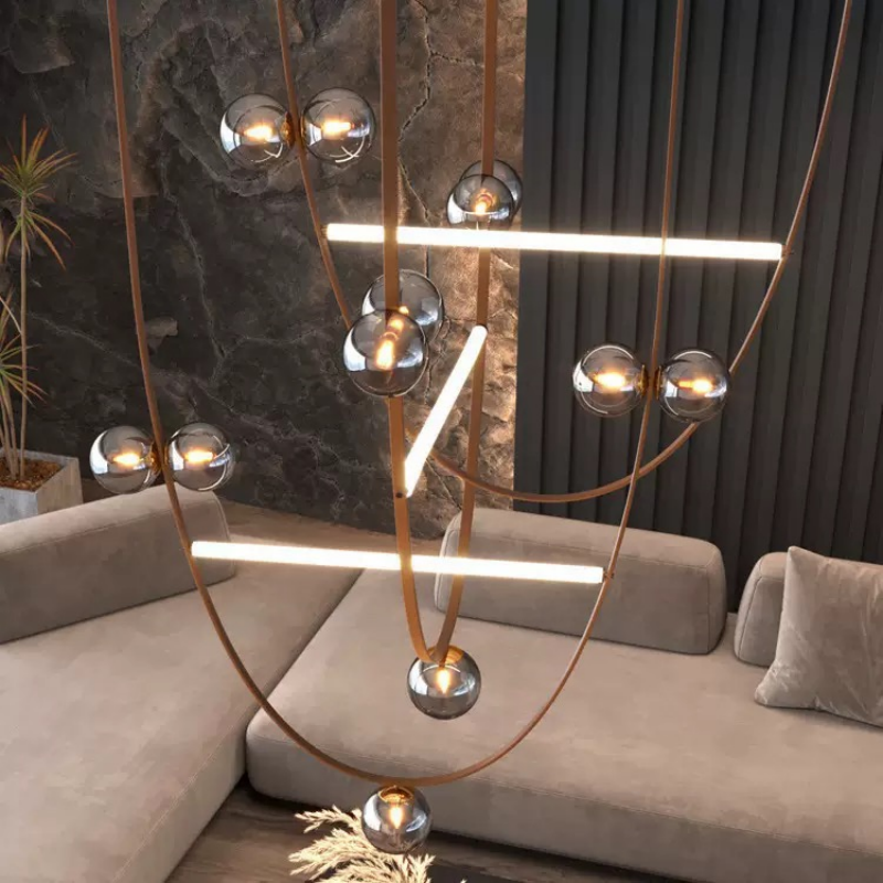 Italian Large Decorative Living Room and Restaurant Creative Belt Design Leather Art Chandelier