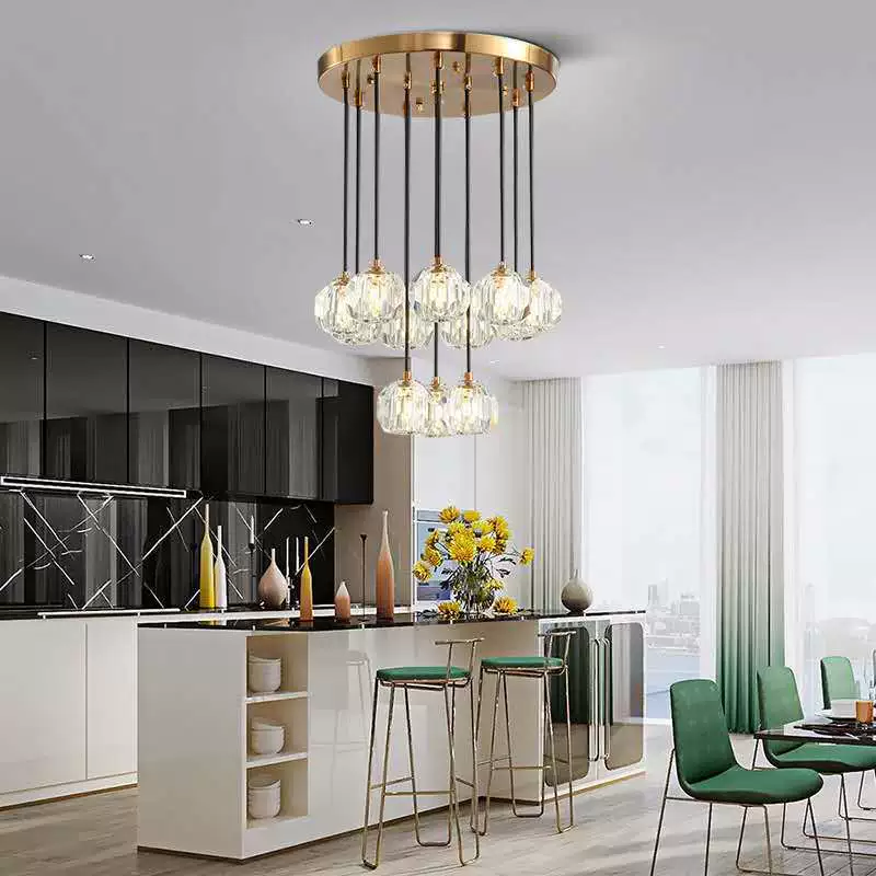 Modern Minimalism Light Luxury Full Copper Crystal Chandelier Pendant Light for Bar Restaurant Bedroom Staircase