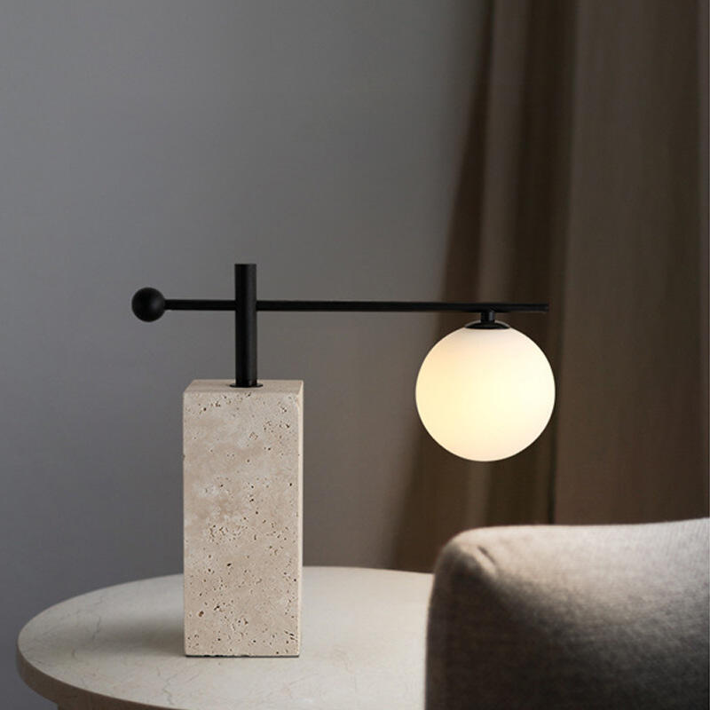 Wabi Sabi Wind Yellow Cave Stone Homestay Hotel LED Metal Glass Cover Desk Lamp