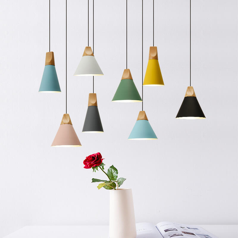 Modern Macaron Color Wooden Restaurant bar with Metal Decoration Pendant Light