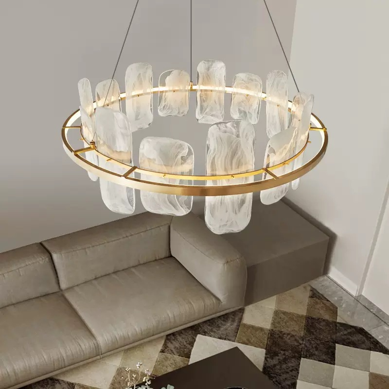 High-End Solid Brass & Cloud Glass Luxury Chandelier For Hotel Restaurant Home Decor