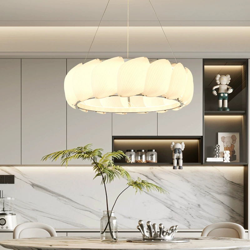 Minimalist Cream Style Living Room Modern Simple Warm White LED Pendant Light Adjustable Height  Dining Room Bedroom Haning Lamp