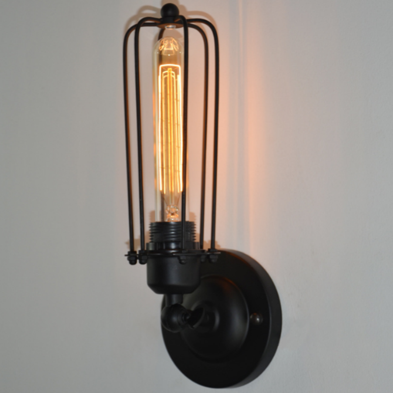 インダストリアル風アイアンケージ壁掛けランプ　ヴィンテージエジソン調装飾壁掛けランプ（店舗・屋外装飾用）