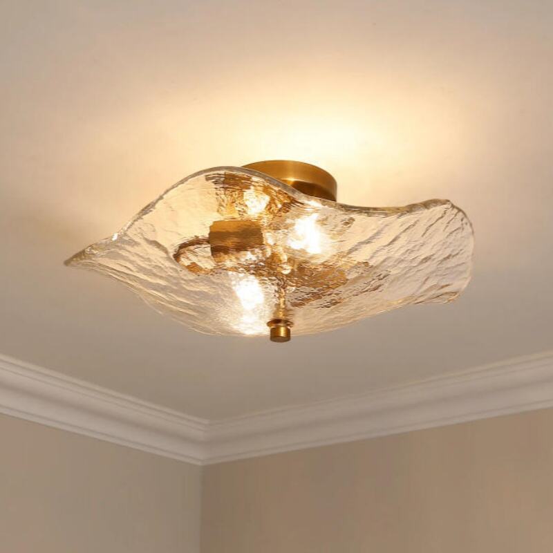 Gold Black Ripple Glass Flush Mount Ceiling Light E14 Warm Light