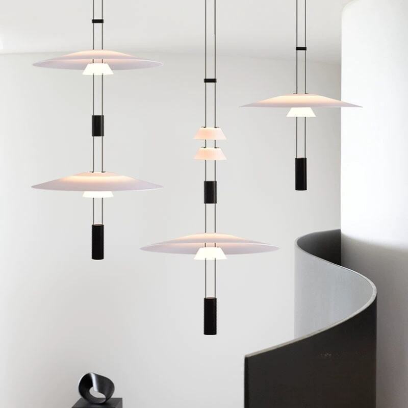 Nordic Modern Home Decor Minimalist Led Pendant Light Hotel Restaurant Hanging Black White Acrylic Chandelier