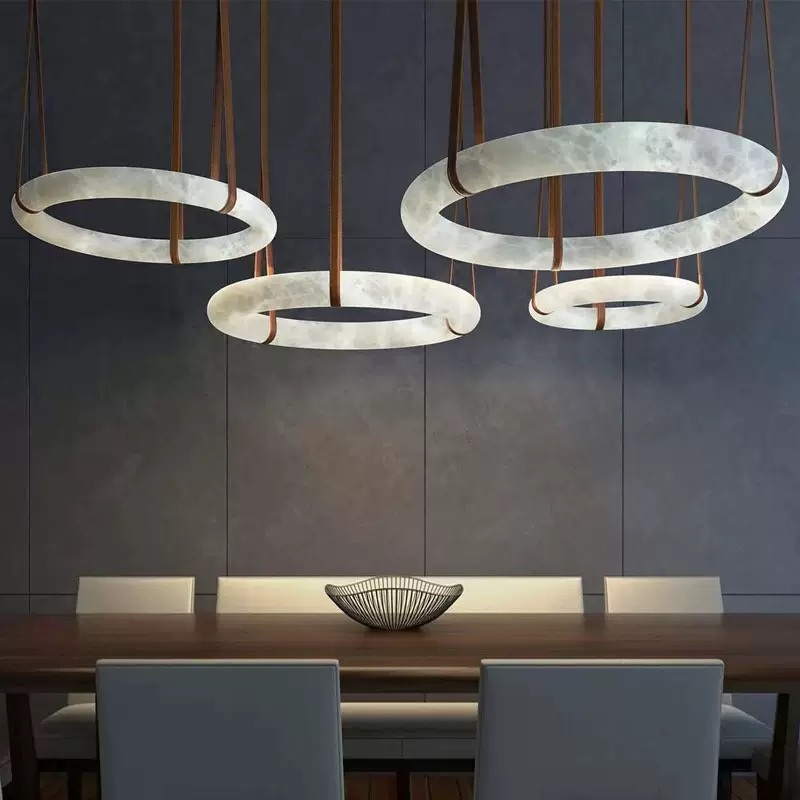 Luxury Minimalist Natural Marble Leather Pendant Light For Hotel Home Decor