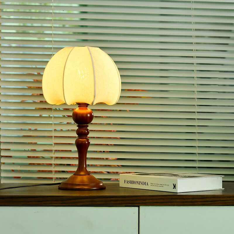 French Style Living Room Antique Style Solid Wood Printed Fabric Table Lamp