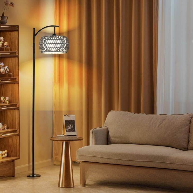 Adjustable Black Hemp Rope Metal Floor Lamp for Sofa Side Decor