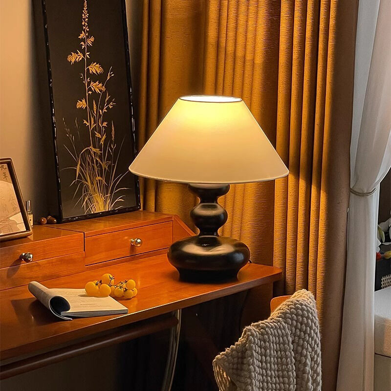 American Retro Solid Wood Wabi Sabi Style Bedroom Atmosphere Fabric Table Lamp