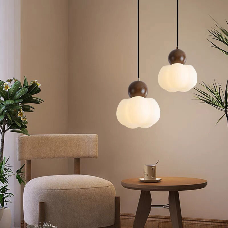 Japanese Retro Restaurant Walnut LED Flower Bud Shaped Decorative Pendant Light
