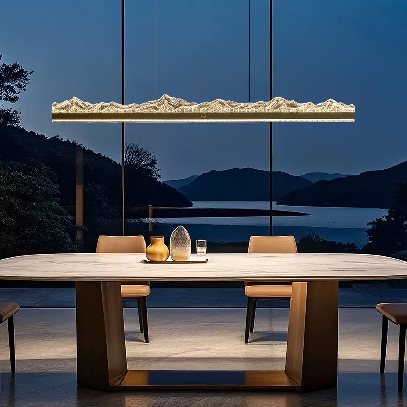 Italian Minimalist Luxury Crackle Glass Linear Pendant Light for Dining Room