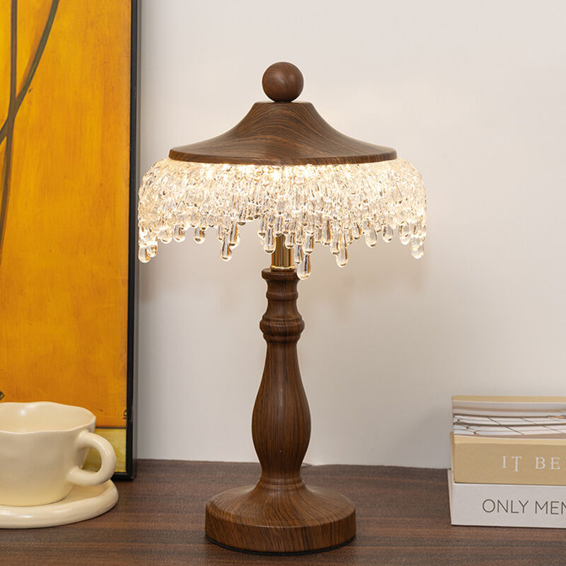 Medieval Wabi-sabi Style American Wooden Living Room Warm Glass Desk Table Lamp