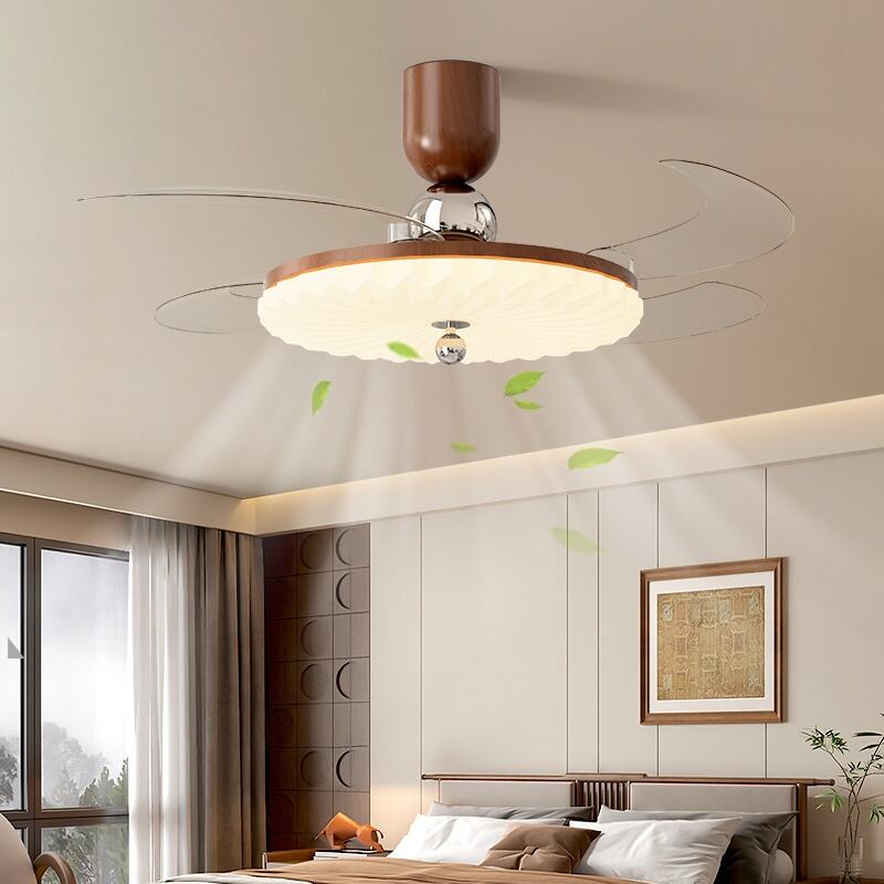 Walnut Milk White Acrylic LED Ceiling Fan Light Tri-Color Dimming
