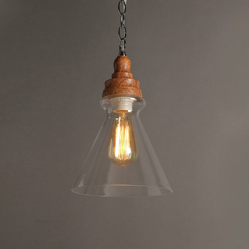 Industrial Vintage Loft Home Decorate LED Pendant Light Wooden Grain Glass Chandelier