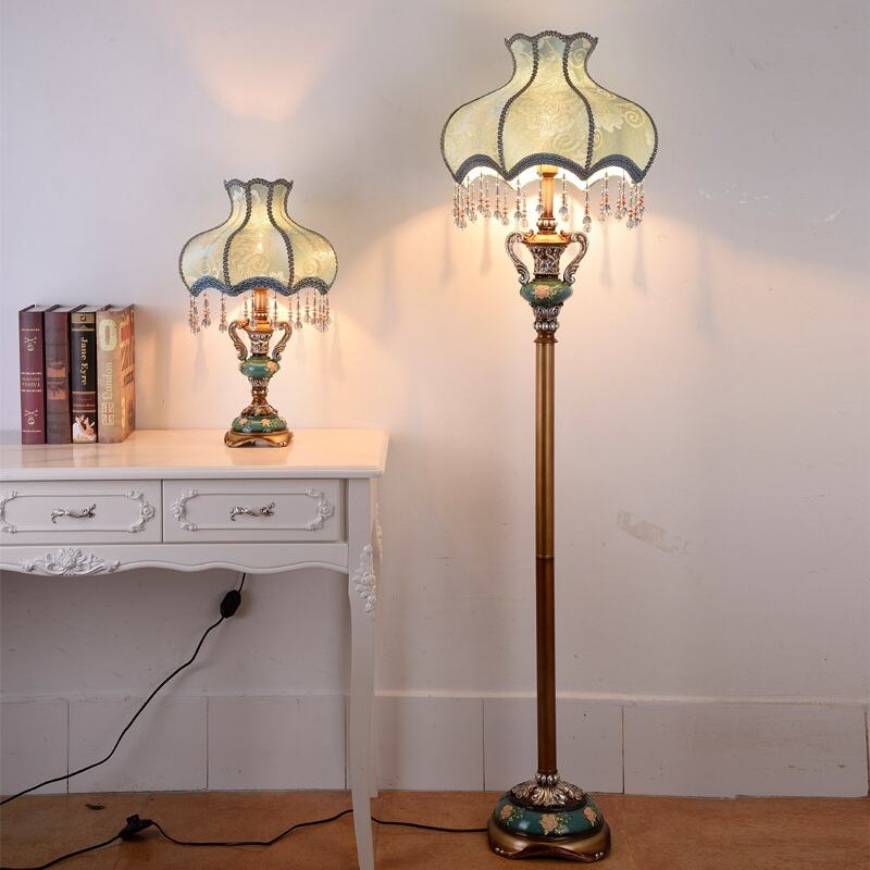 Luxury Vintage Copper Blue Resin Floor Lamp Foot Switch Warm White for Home