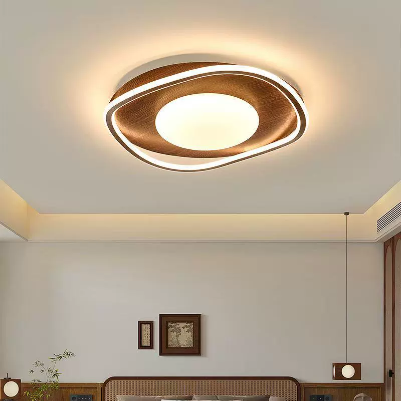 French modern minimalist creative walnut circular ceiling light, living room, dining room, bedroom