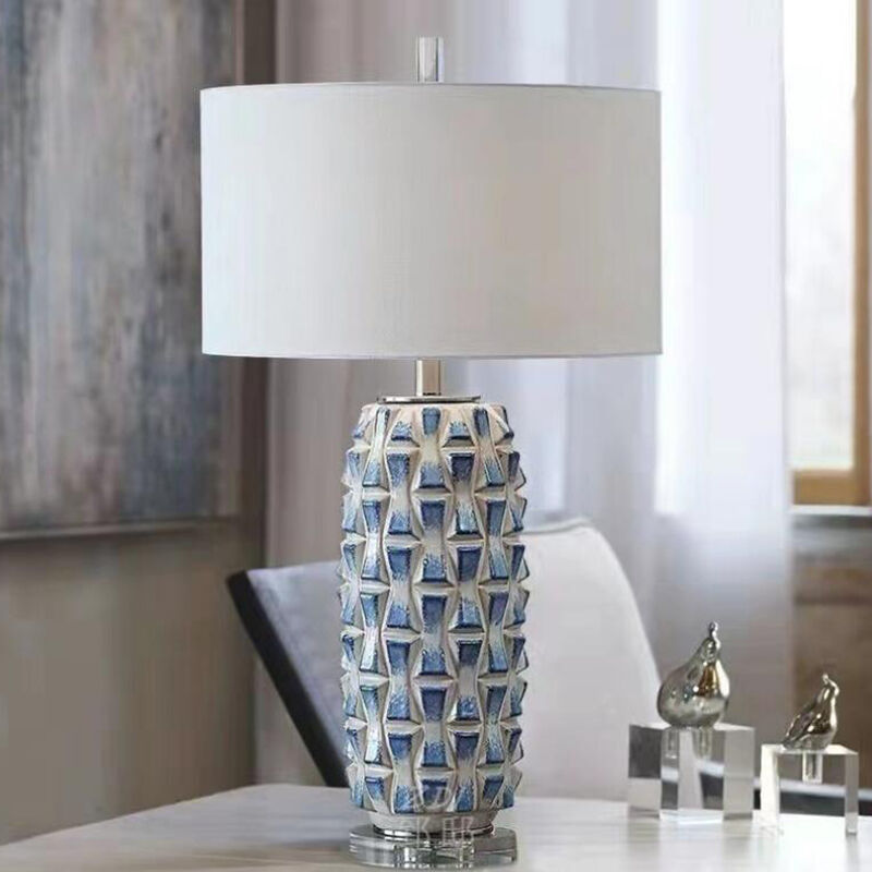 Light Luxury Ceramic Living Room Retro Hotel Blue White Decorative LED Desk Lamp