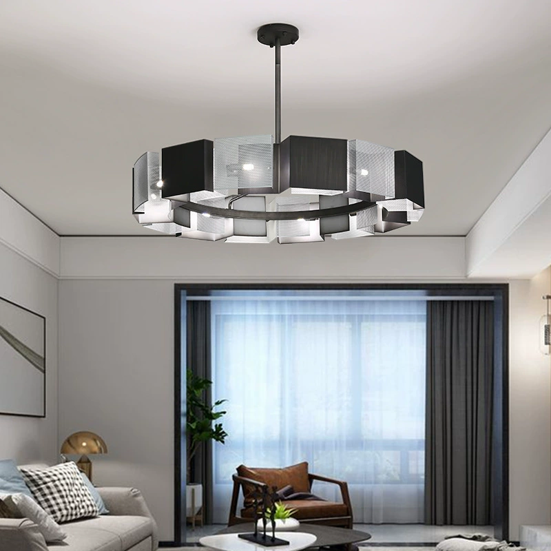 Simple Nordic Designer Metal Hanging Lamp Dimmable Light Luxury Model Room Hotel Living Room Black Creative Chandelier