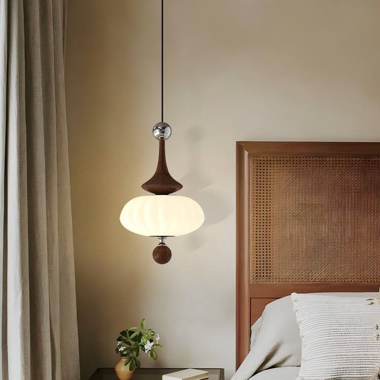 French retro cream style walnut pendant light for bedroom bedside TV background wall