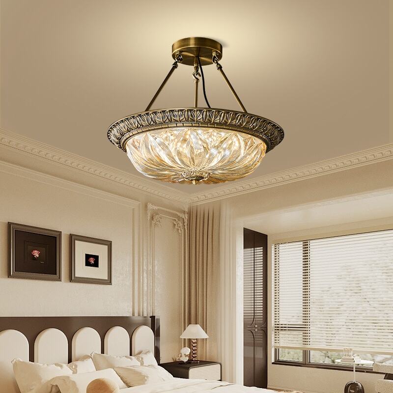 Vintage Bronze Metal Glass LED Semi Flush Mount Ceiling Light Tri-Color Dimming