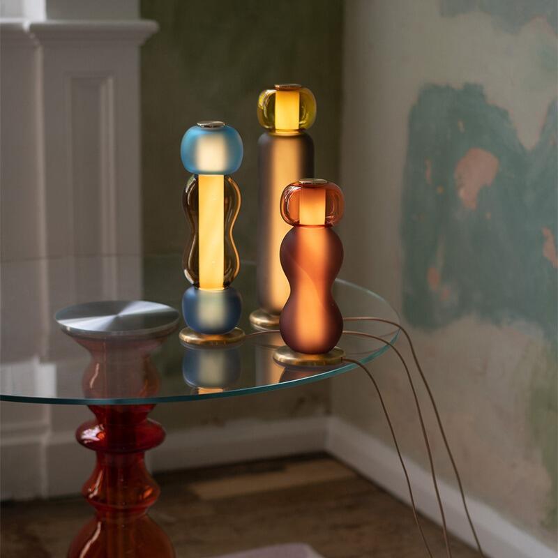 Medieval Cream Style Minimalist Colored Glass Combination Indoor LED Table Lamp