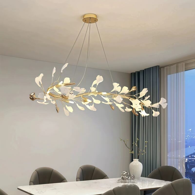 Moderní podlahová lampa se zlatým listem ginkga – luxusní keramická dekorativní zavěšená lampa pro obývací pokoj a ložnici, vhodná pro domácnost i hotel