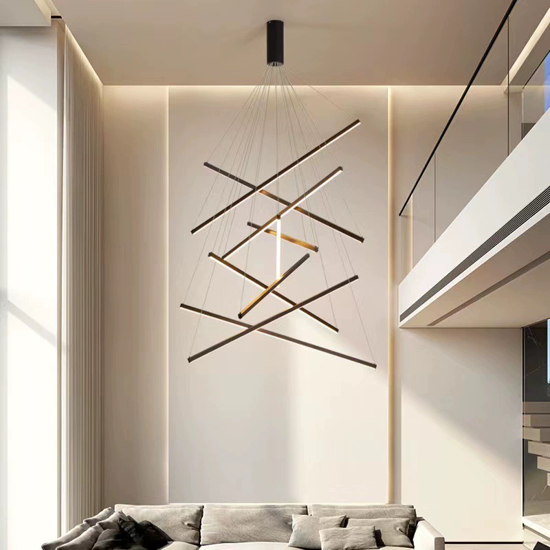 Nordic Minimalist LED Chandeliers for Duplex Stair Lobby Dining Living Room Long Pendant Lights Indoor Hanging Lustre Luminaires