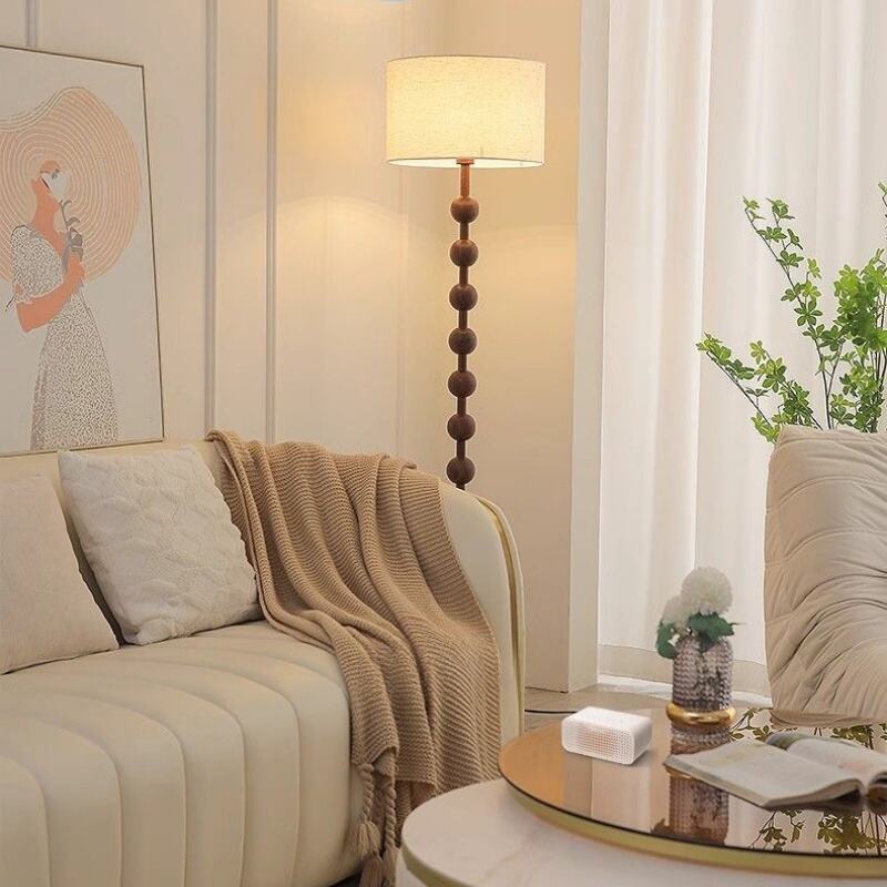 Vintage Stacked Ball Walnut Metal Floor Lamp Foot Switch Warm White Light