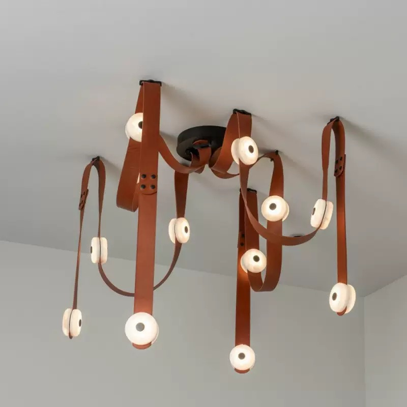 Italian Minimalist Luxury Leather Strap Pendant Light for Villa Living Room Stairway
