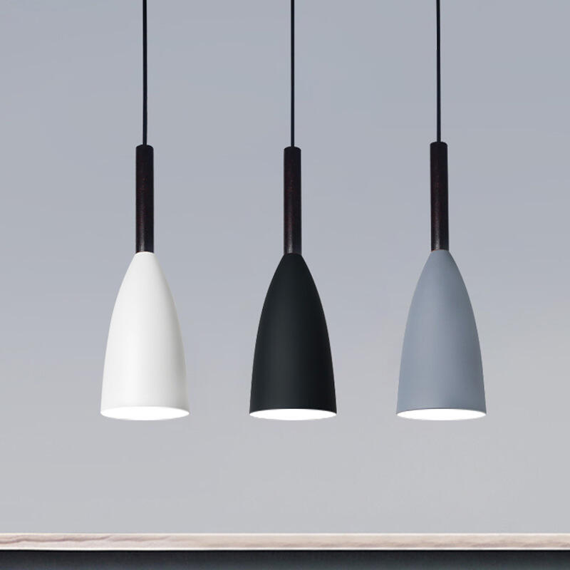 Minimalist Colorful Macaron Single Three Head Solid Wood Hanging Pendant Lights