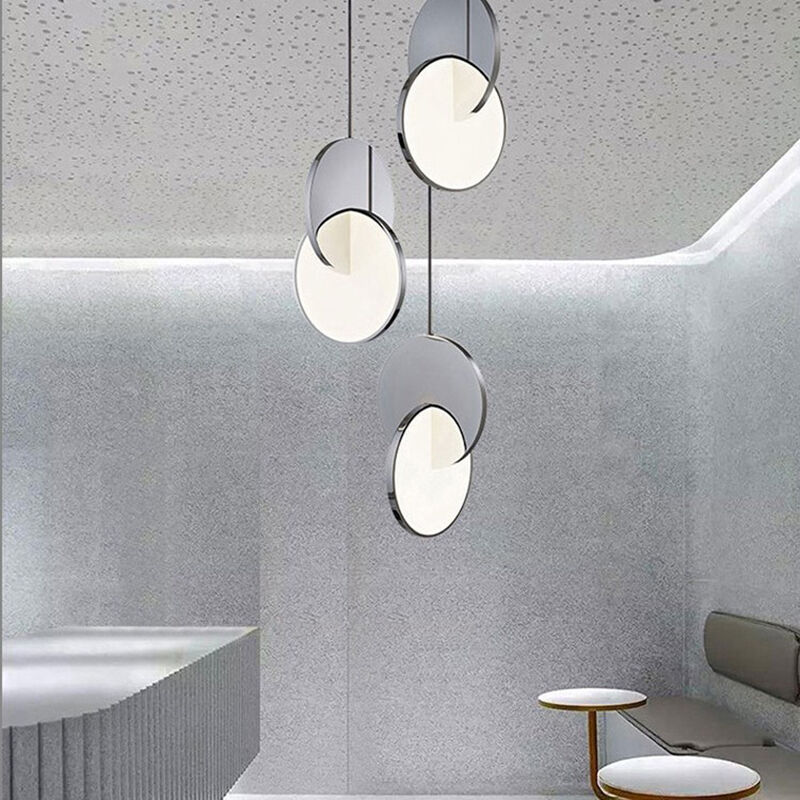 Nordic Stainless Steel Mirror Two Round LED Decorative Pendant Light Restaurant