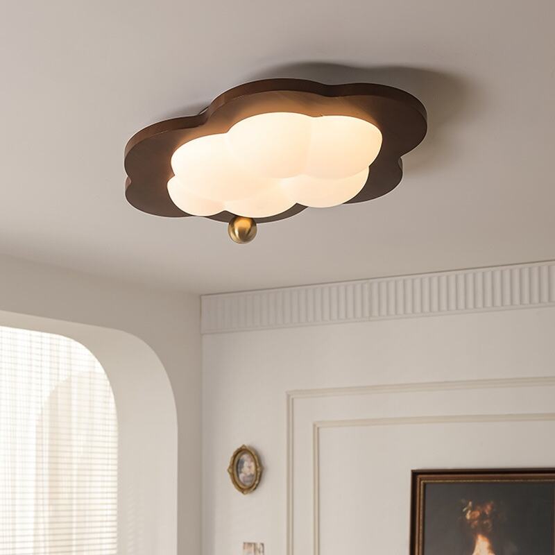 Walnut Wood Gold Cloud LED Flush Mount Ceiling Light Tri-Color Dimming