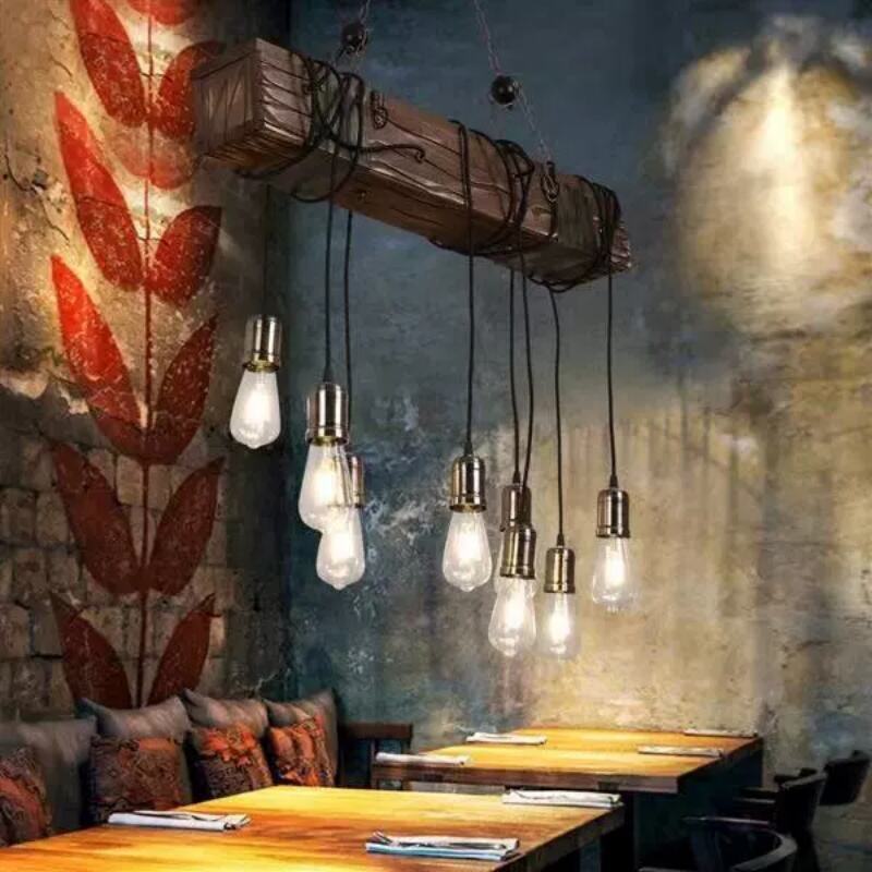 Industrial Retro Vintage Wooden Chandelier Restaurant Coffee Shop Bar Commercial Lighting Pendant Boat Wood Lamp