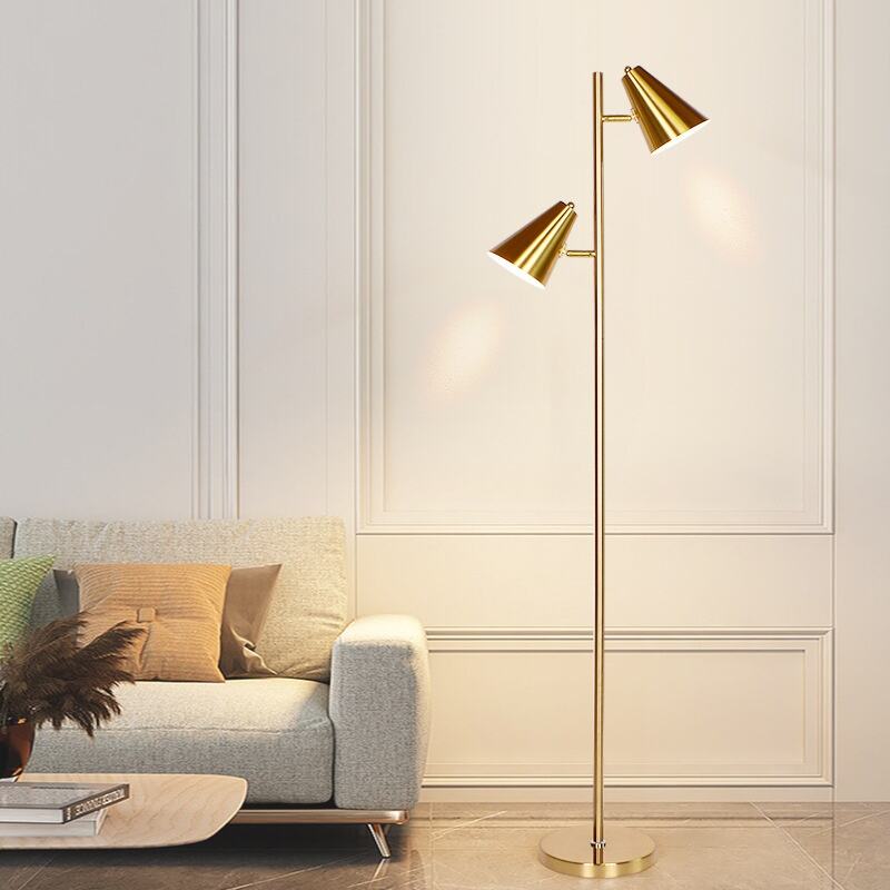 현대적인 2헤드 골드 금속 조광식 E27 LED 플로어 램프, 거실 및 침실 인테리어용