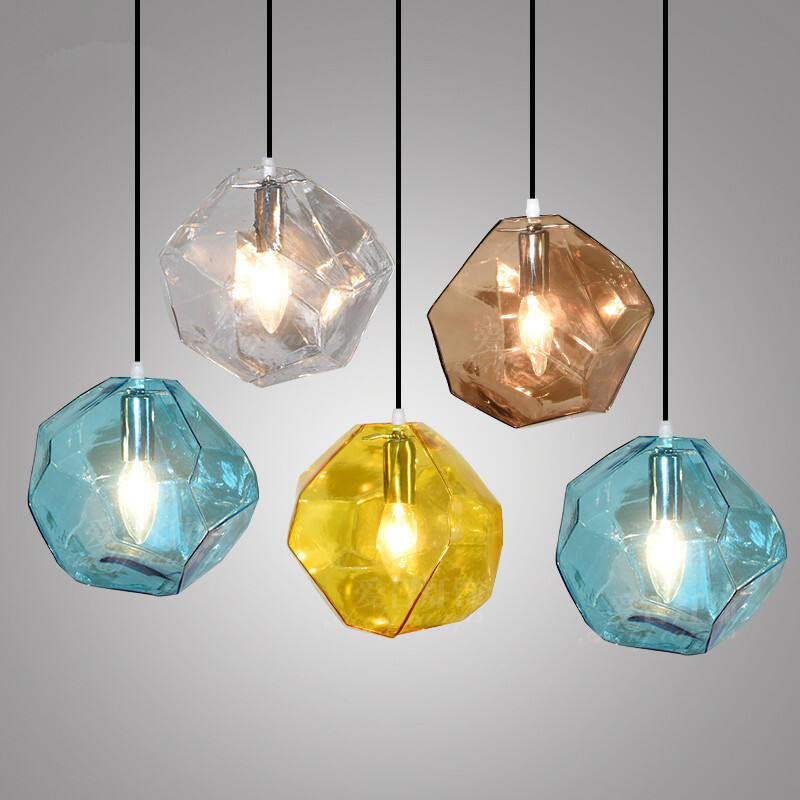 Modern Minimalist LED Color Glass Stone Shaped Restaurant Bedroom Pendant Light
