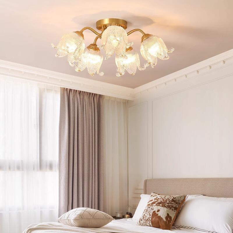 American style light luxury glass flower ceiling light for bedroom living room main light