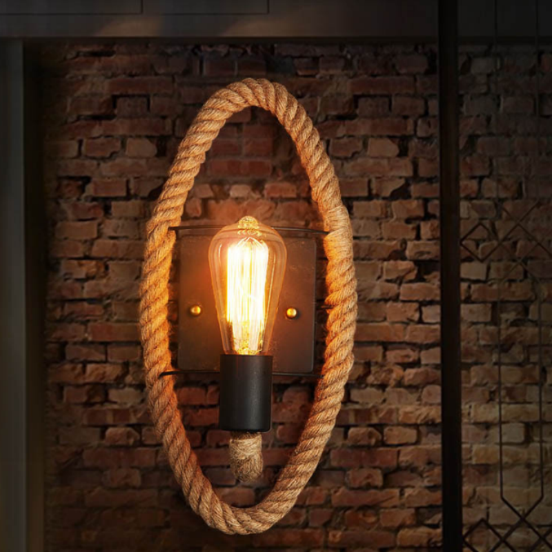 Vintage Indoor Edison Wall Lamps Hemp Rope Cover Loft Wall Lights