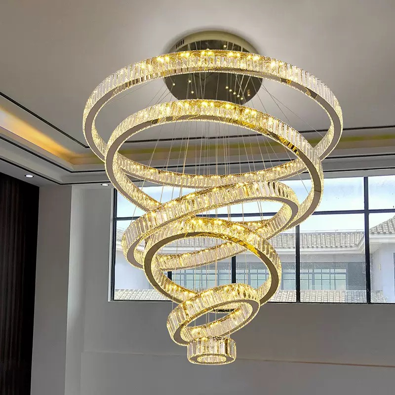 Modern Simple Upscale Ring Chandeliers Large Contemporary Modern Crystal Long Staircase Chandelier